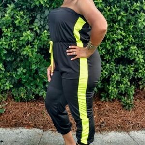 Sporty neon stripped tube jumpsuit